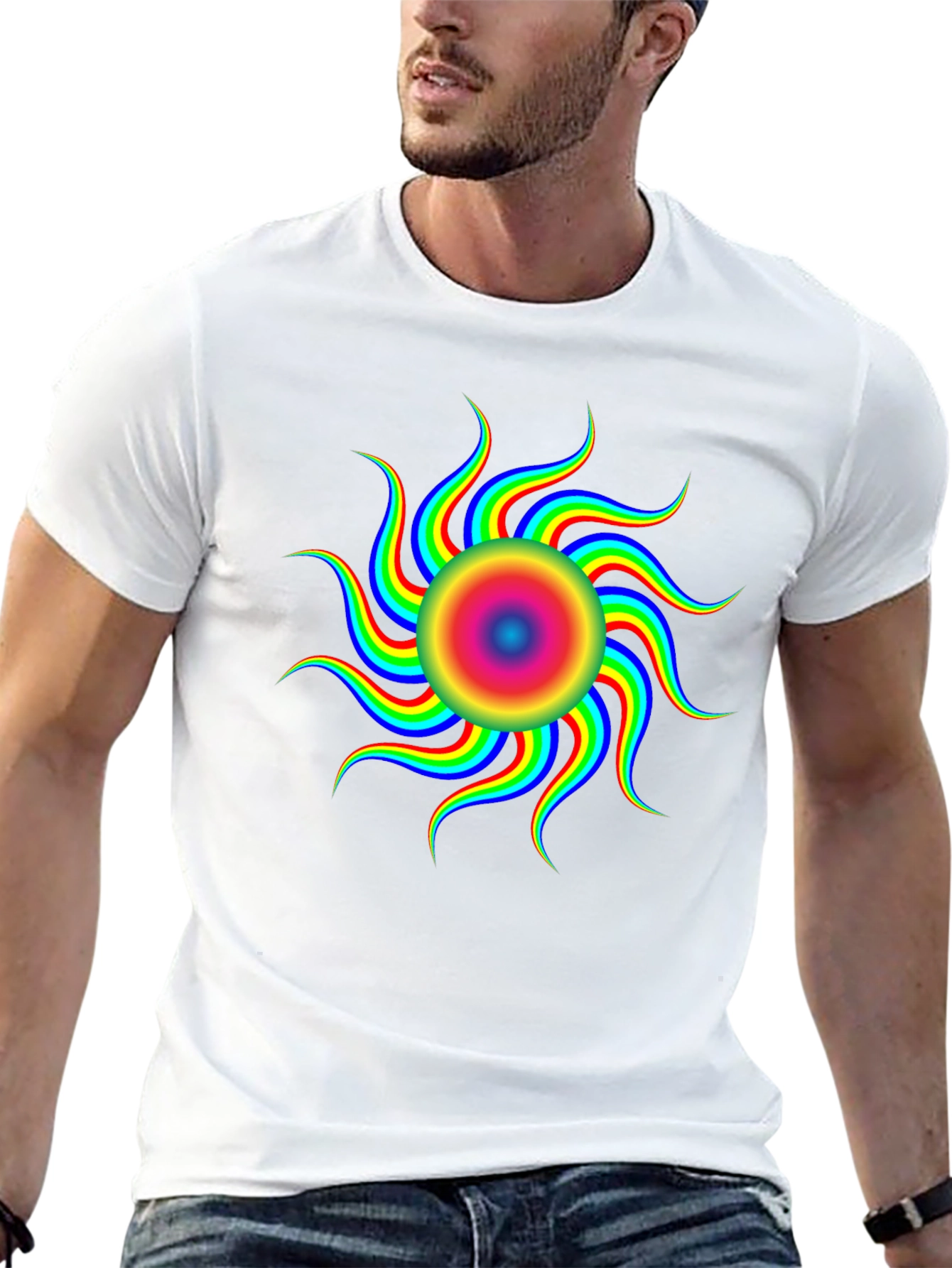 Vibrant Psychedelic Sun Graphic T-Shirt - Black