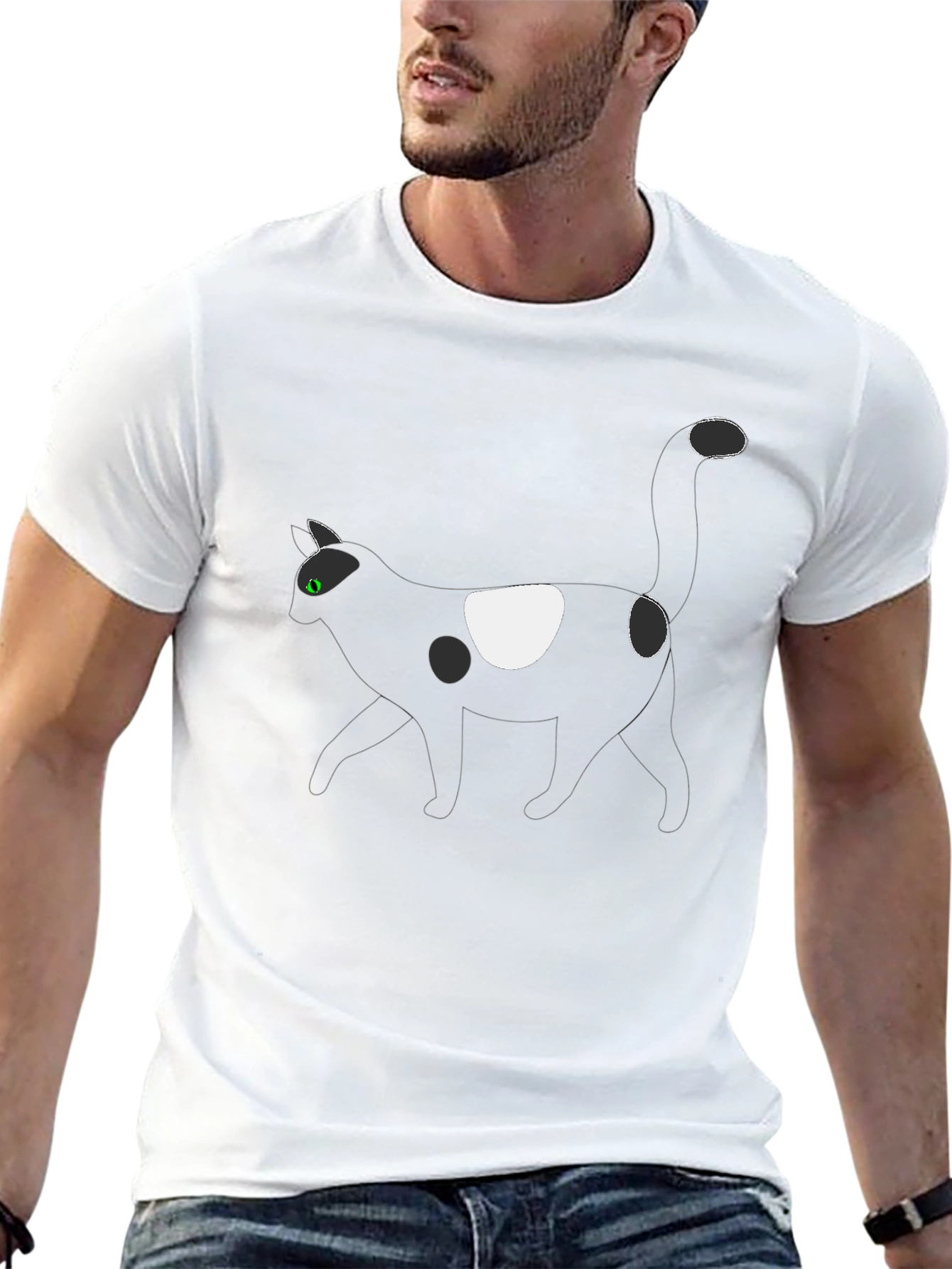 Black T-Shirt with Cat Graphic