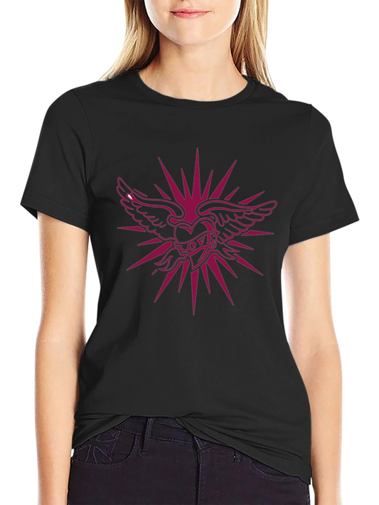 Winged Heart Love Graphic Black T-Shirt