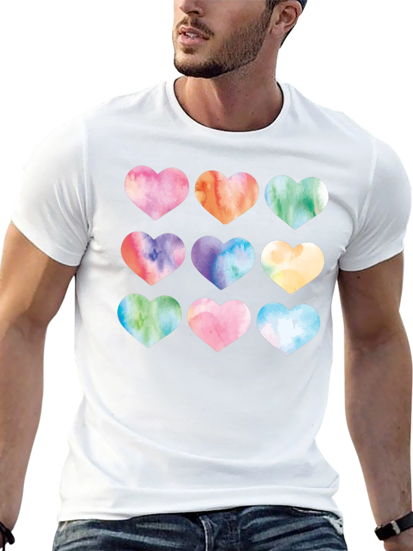 Watercolor Hearts Black T-Shirt