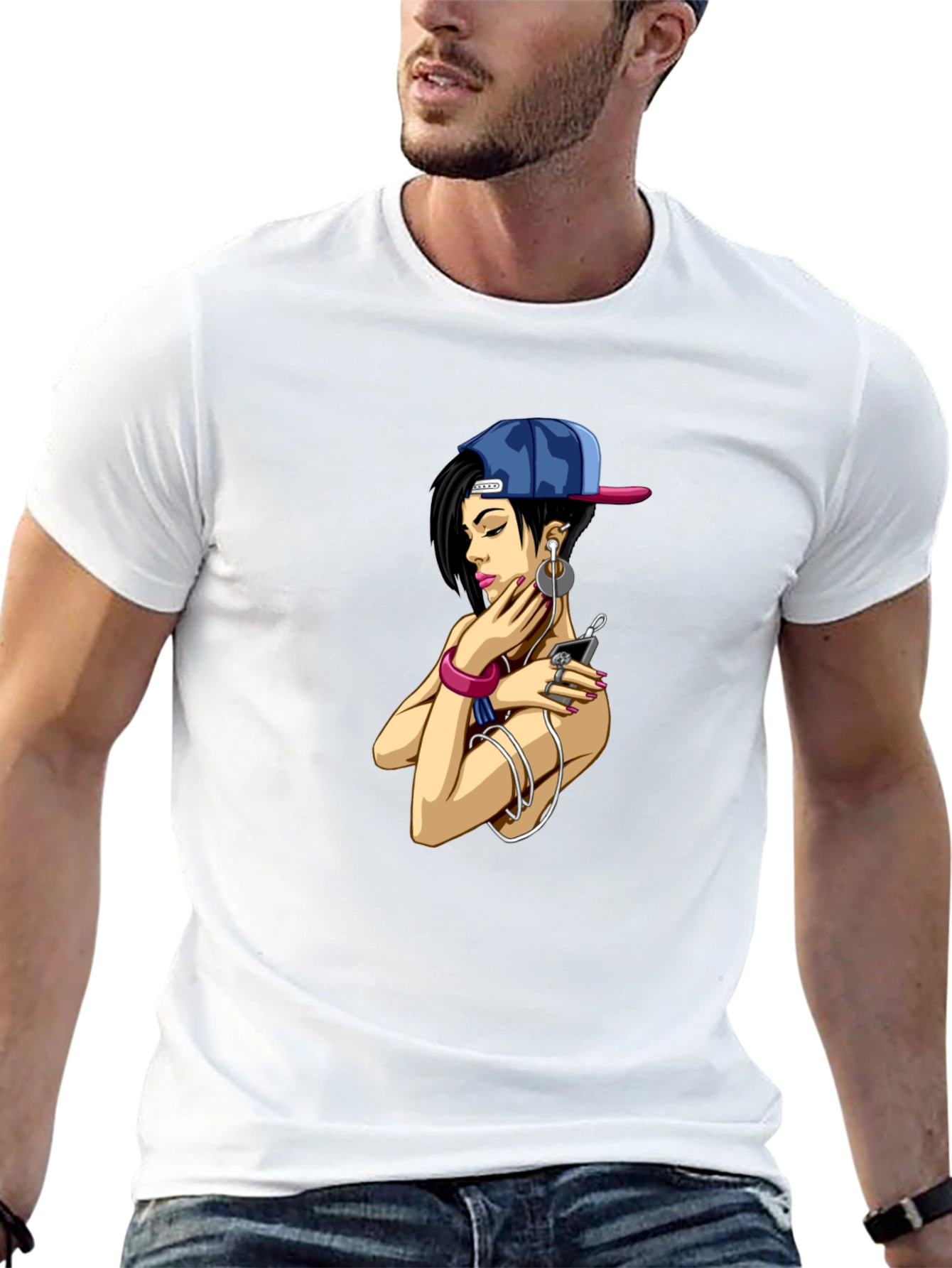 Urban Style Graphic Tee - Girl with Headphones