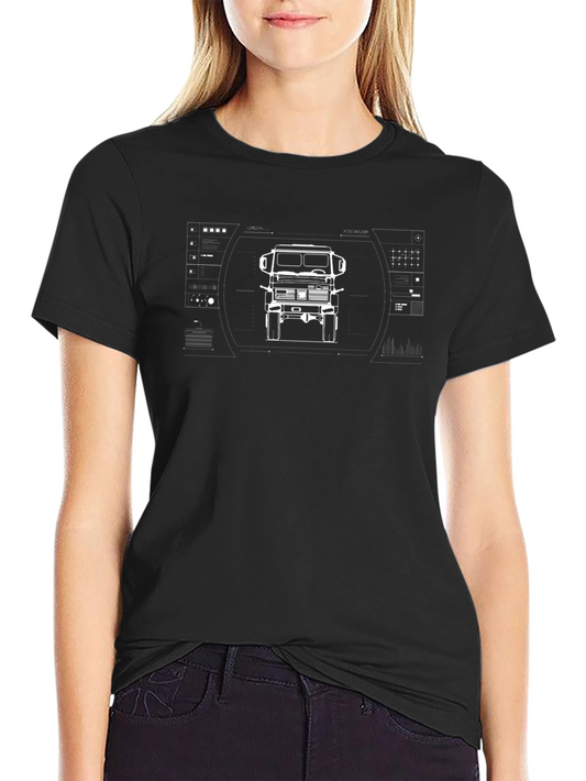 Truck Blueprint Graphic Tee - Black Cotton T-Shirt