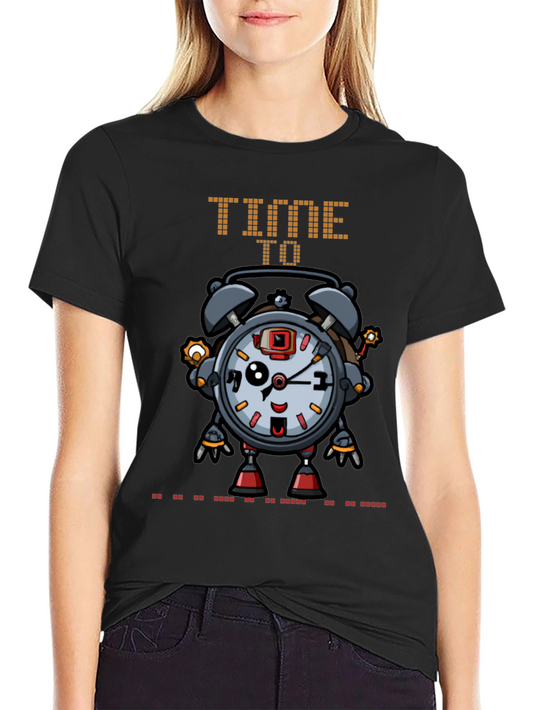 Time Robot Black T-Shirt Unique Graphic Tee