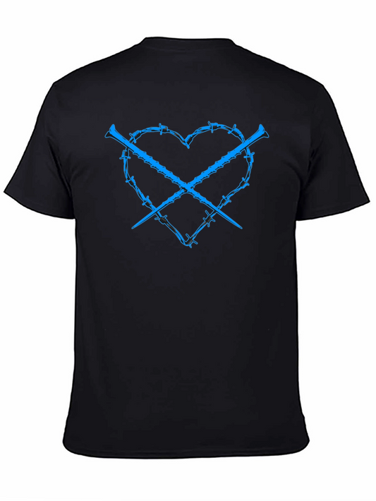 Barbed Wire Heart & Crossed Nails Graphic Tee - Mens Black T-Shirt