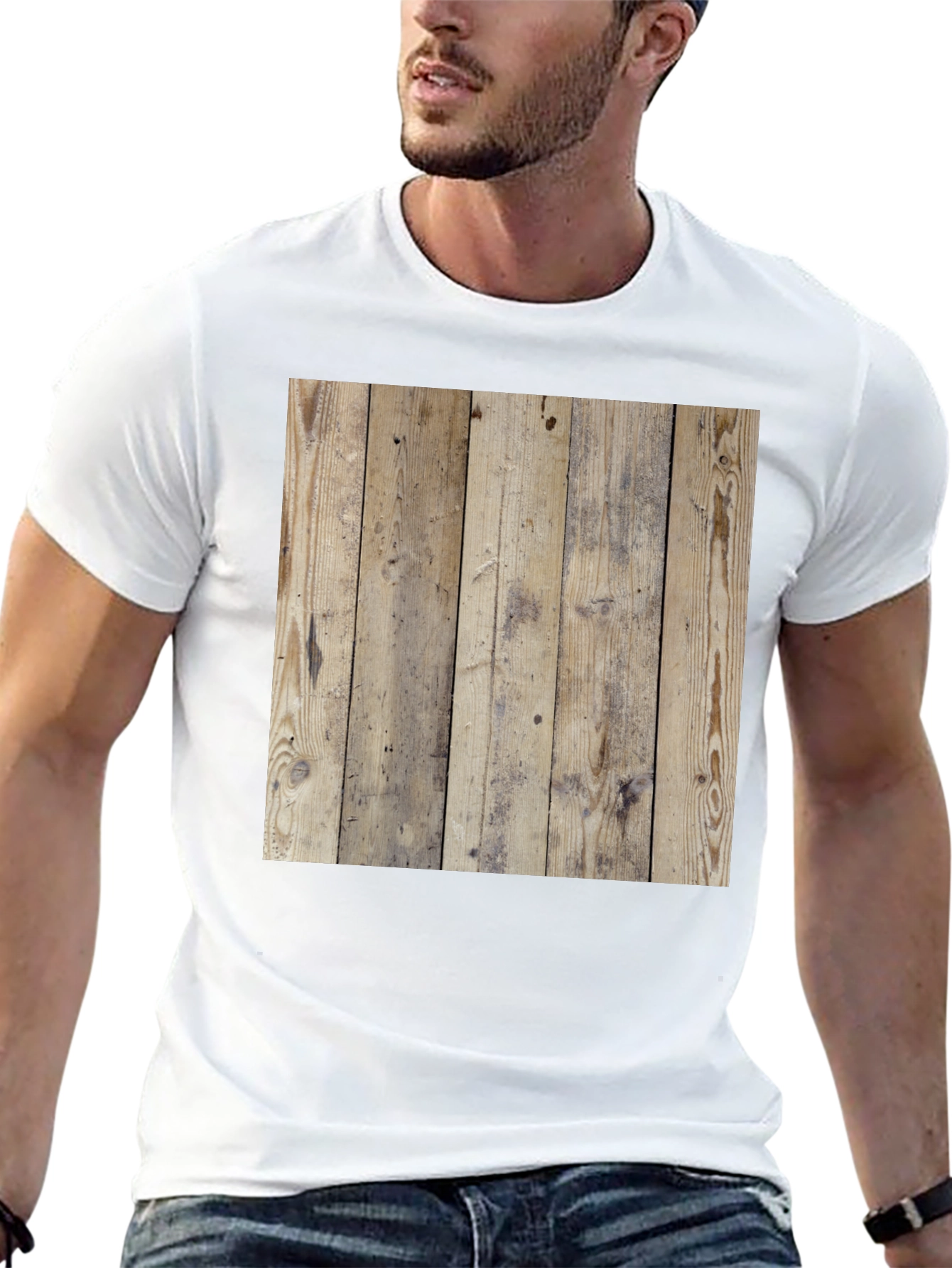 Wood Texture Graphic Tee - Casual Style Black T-Shirt