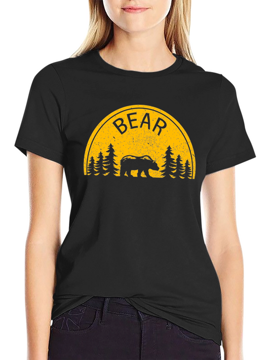 Bear Silhouette Graphic Print Black T-Shirt