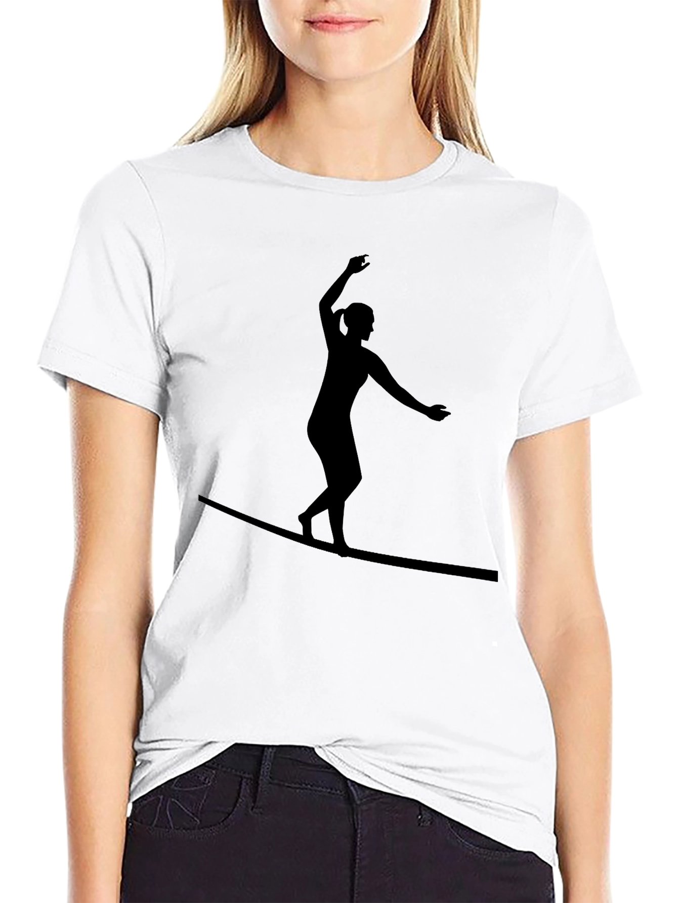 Black T-Shirt with Silhouette Tightrope Walker