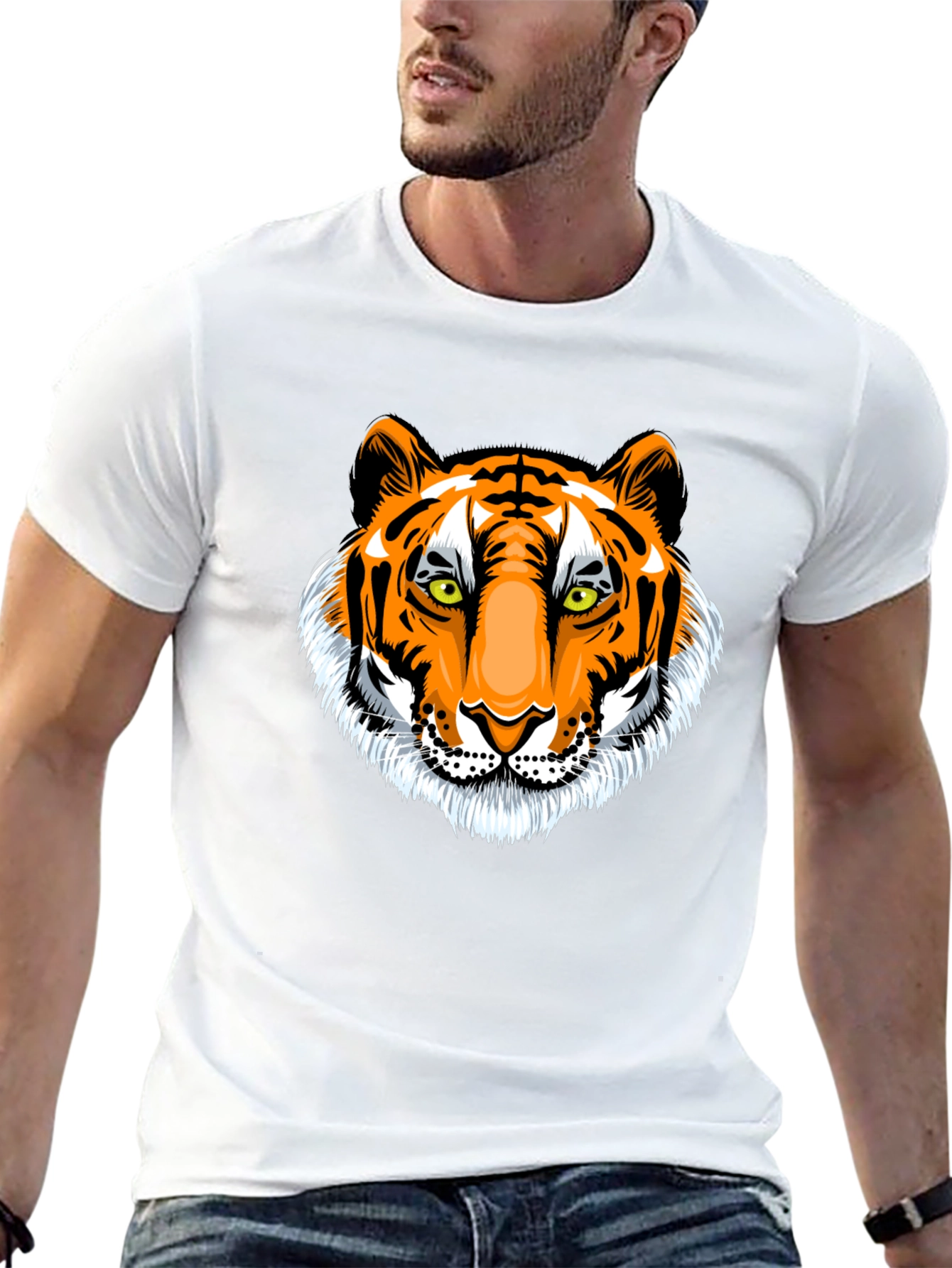 Bold Tiger Graphic Tee - Black Cotton T-Shirt