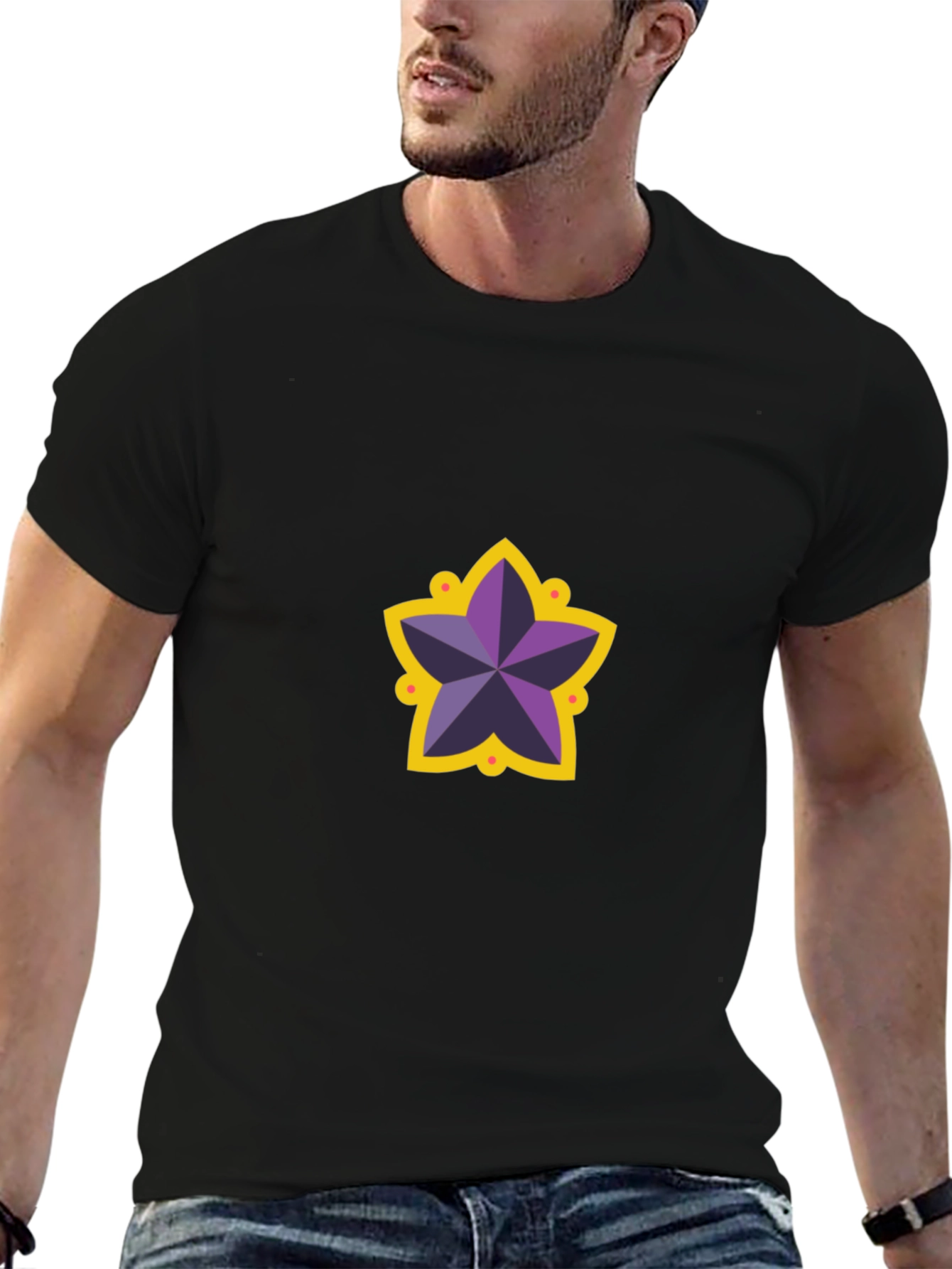 Star Motif Black T-Shirt