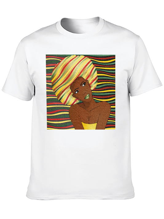 Stylish Afro Woman Graphic Tee - Black Cotton