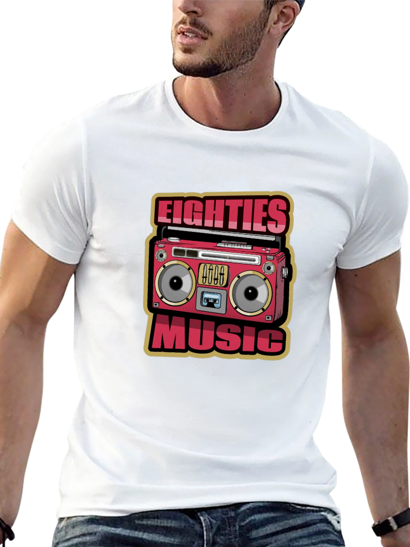 80s Music Graphic Tee - Retro Boombox Design