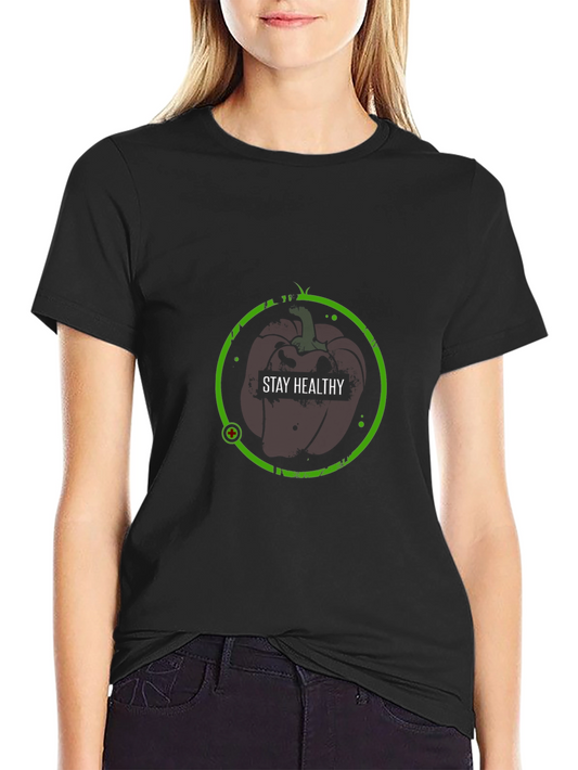 Stay Healthy Black T-Shirt - Apple Design