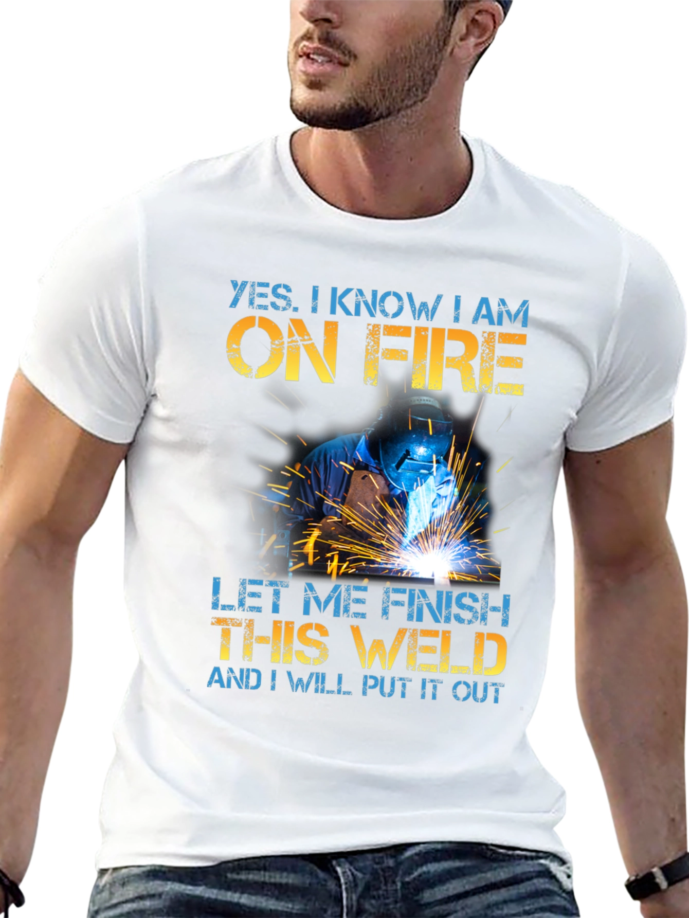 Welder On Fire Funny Graphic T-Shirt