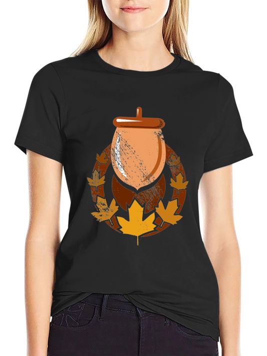 Autumn Acorn Leaf Graphic T-Shirt