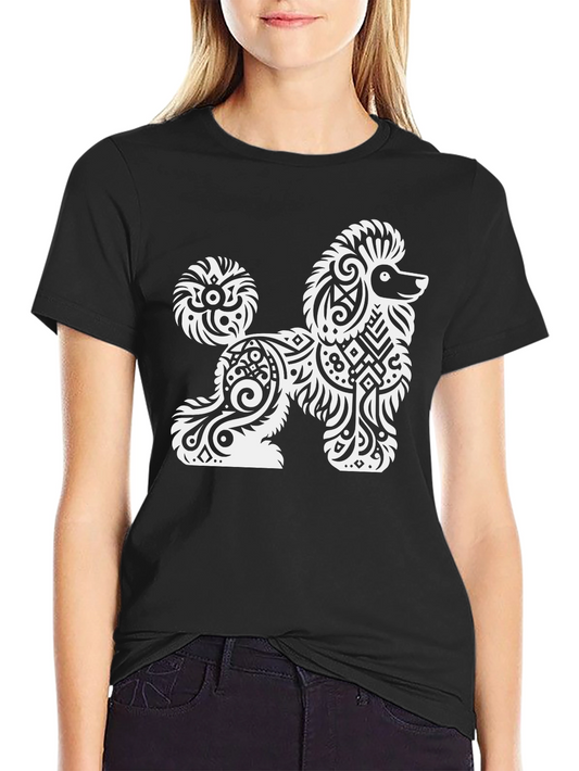 Tribal Poodle Graphic Tee - Stylish Black T-Shirt