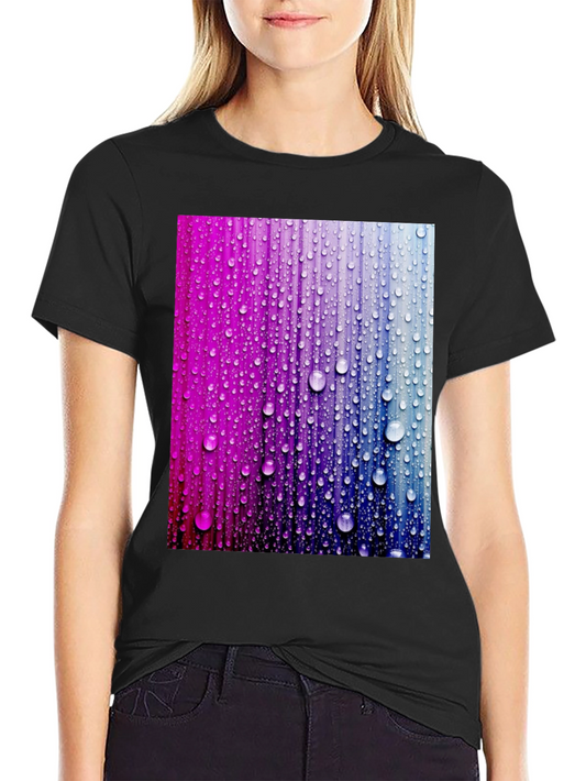 Vibrant Raindrop Graphic Tee - Black Cotton T-Shirt