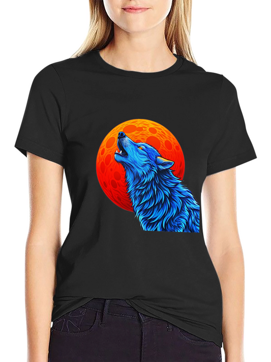 Wolf Howling at Moon Graphic Black T-Shirt