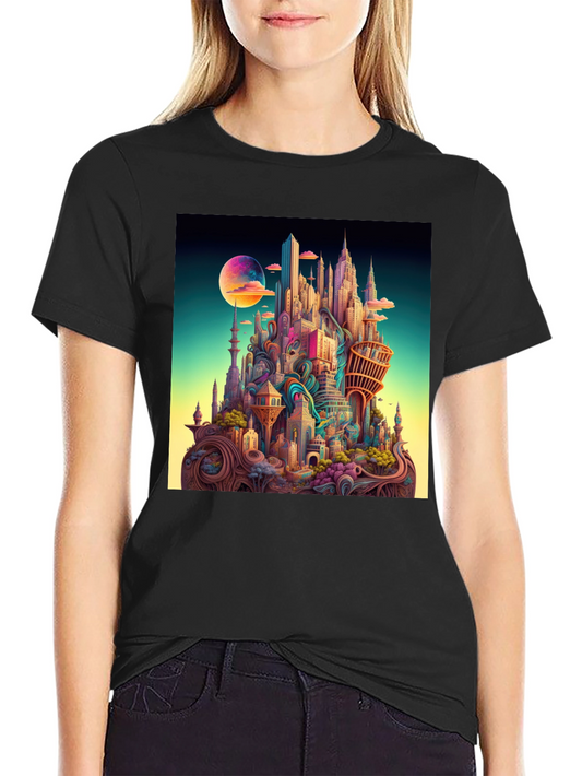 Surreal Cityscape Black T-Shirt