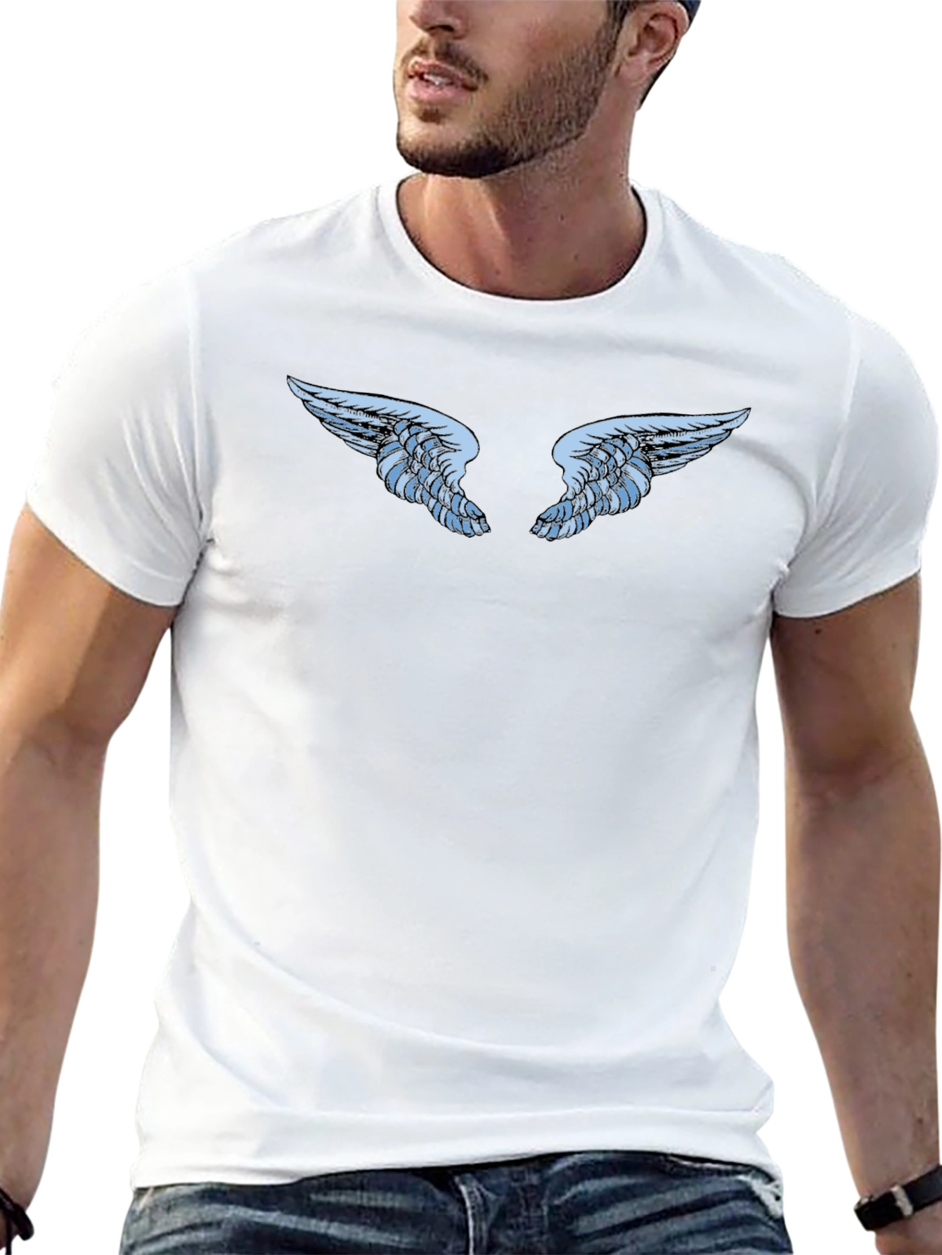 Black T-Shirt with Angel Wings Graphic