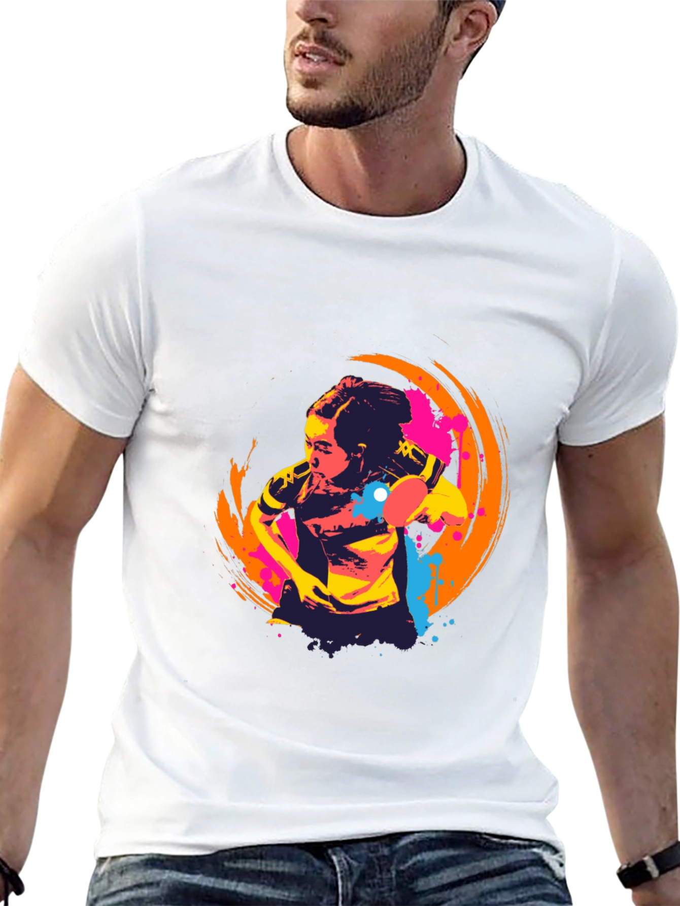 Abstract Table Tennis Graphic Tee - Black