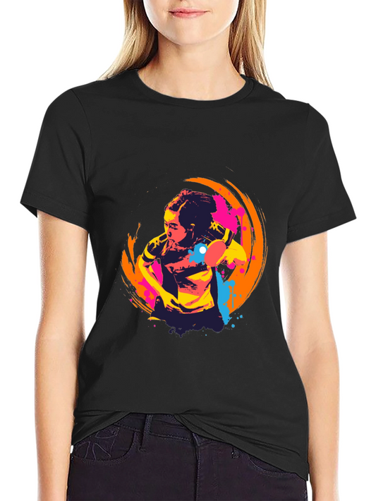Abstract Table Tennis Graphic Tee - Black