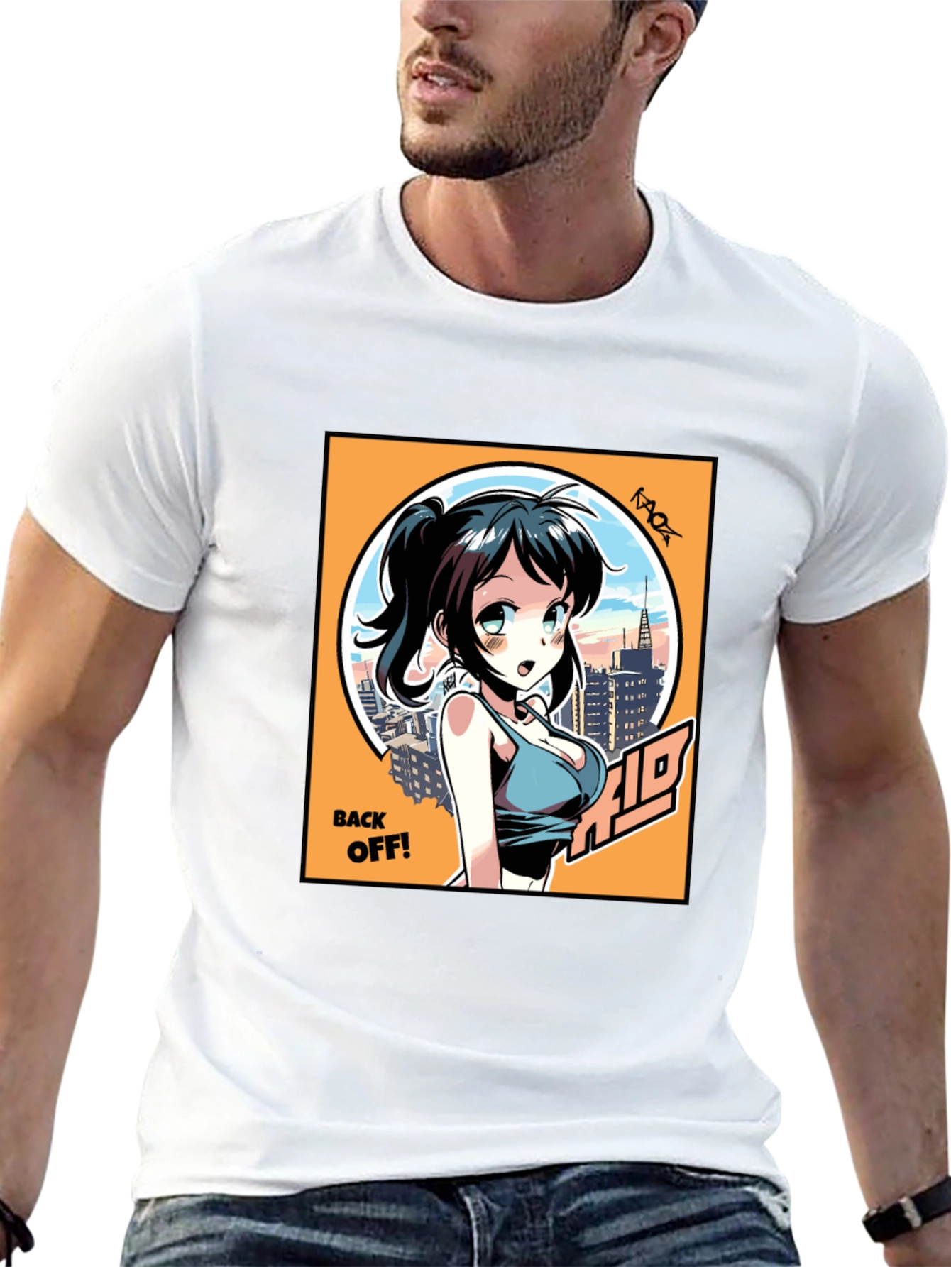 Anime Girl Graphic T-Shirt: Back Off! Design