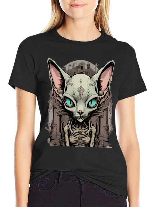 Sphynx Cat Skeleton Graphic Tee - Unique Design