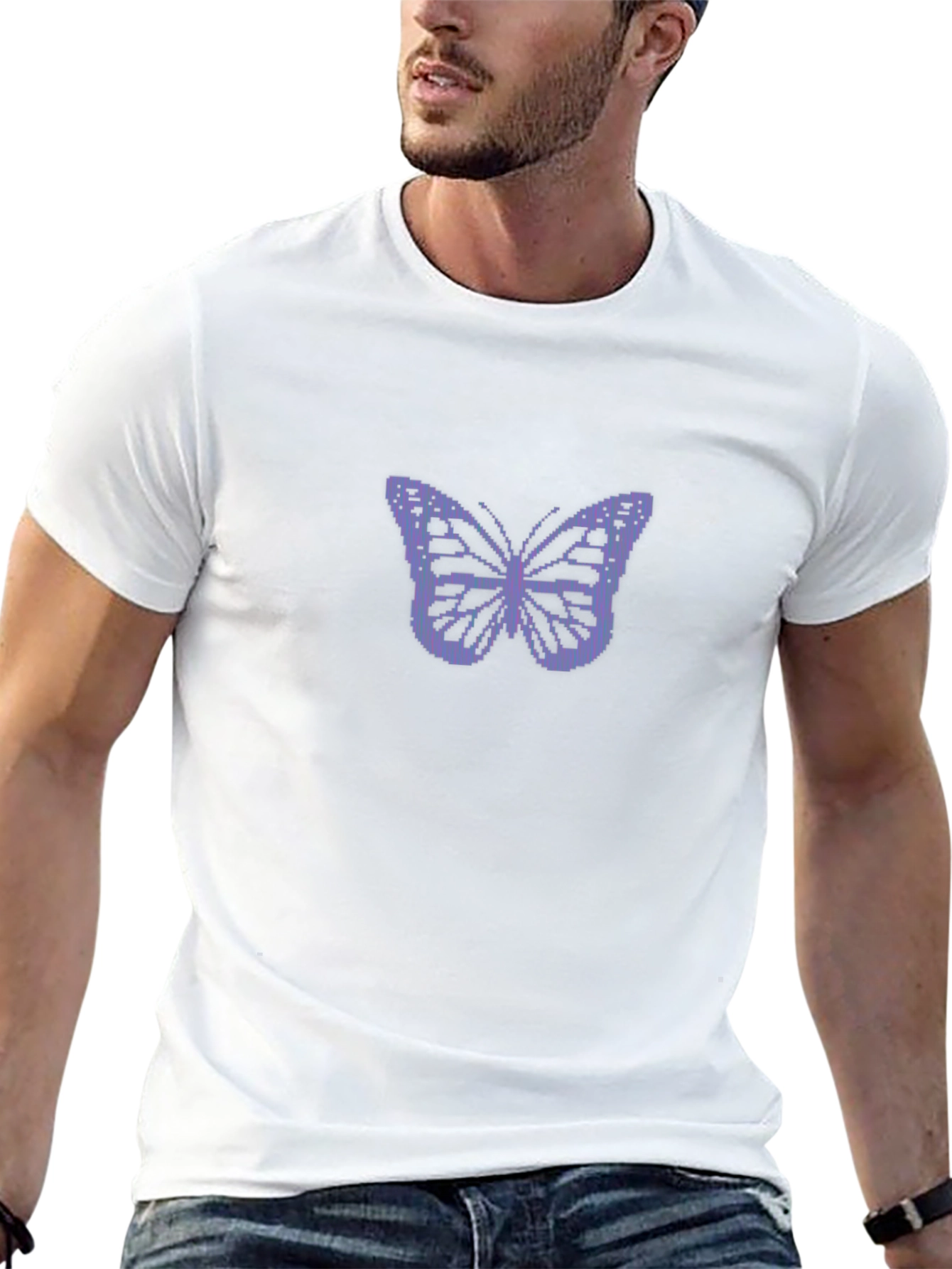 Black T-Shirt with Pixelated Butterfly Design