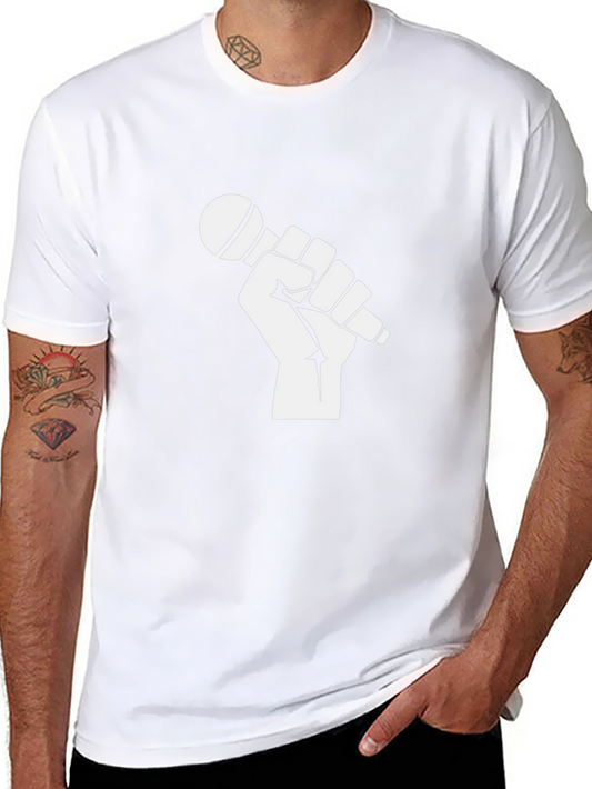 Black T-Shirt with Fist Holding Microphone Graphic