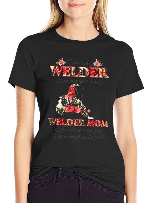 Welder Mom Floral Graphic T-Shirt - Black