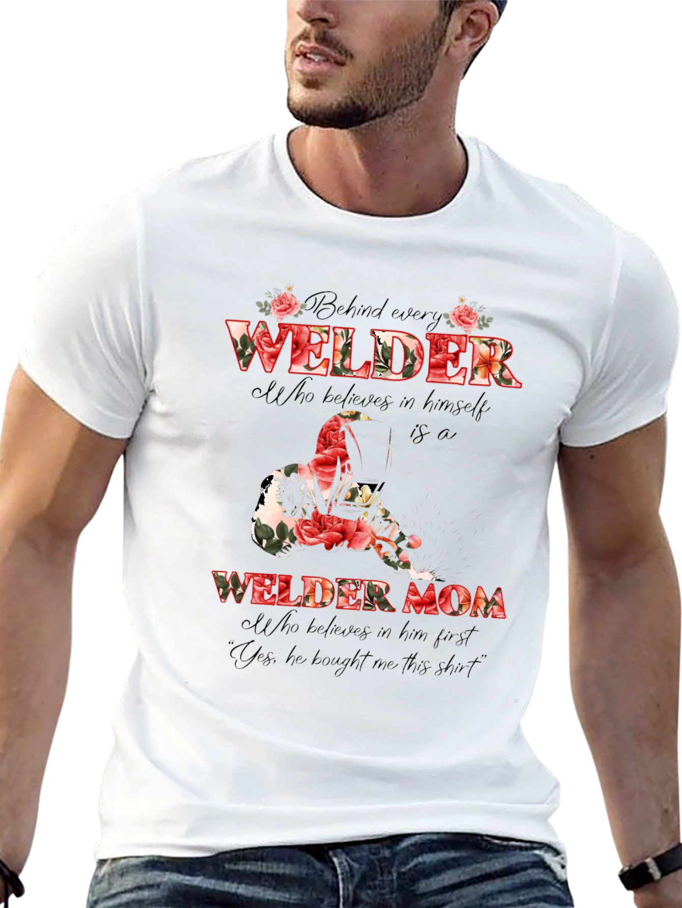 Welder Mom Floral Graphic T-Shirt - Black