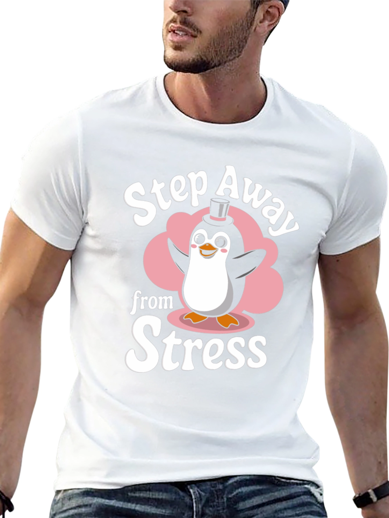 Step Away from Stress Penguin Graphic T-Shirt