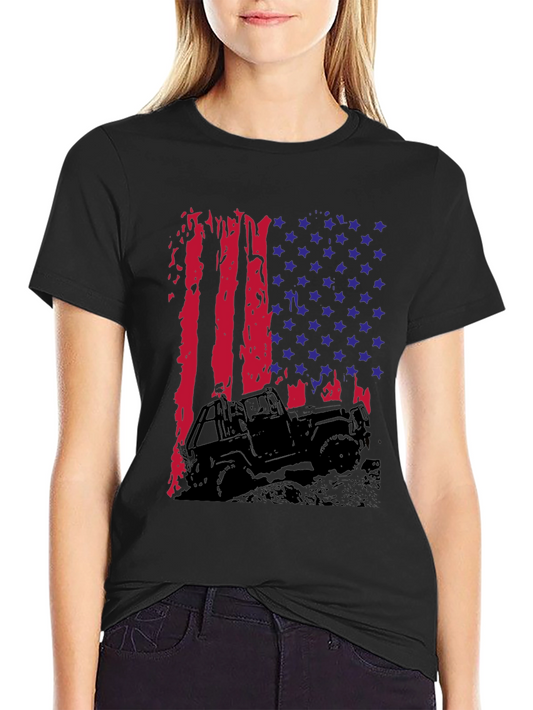 American Flag Jeep T-Shirt - Patriotic Off-Road Style