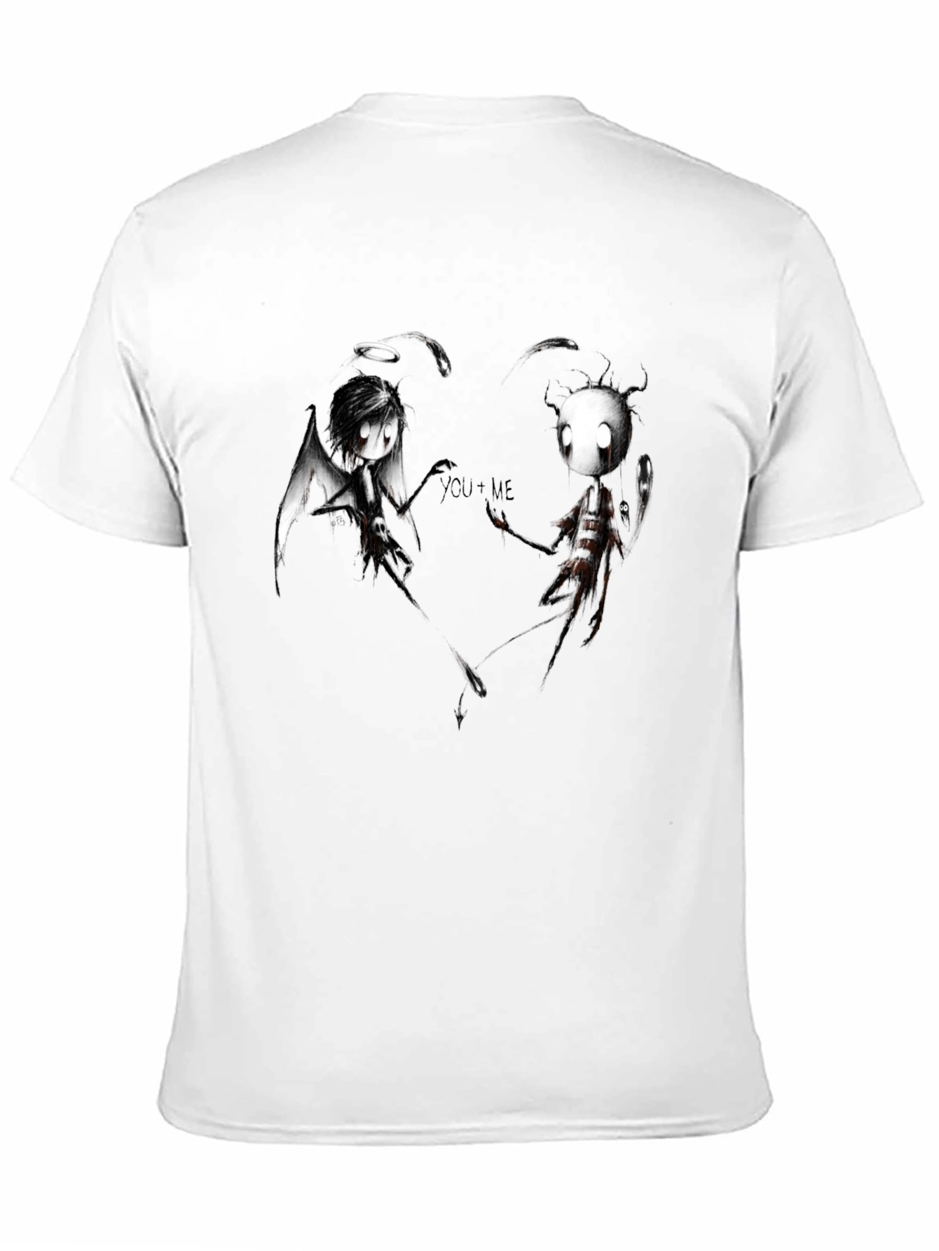 Angel Demon Couple Graphic Print Black T-Shirt
