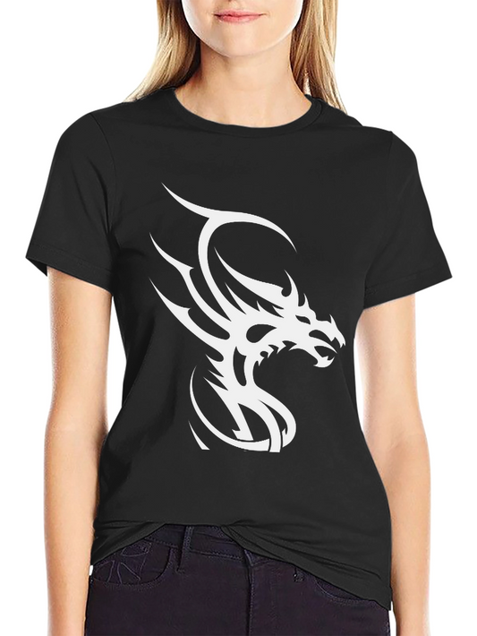 Black T-Shirt with White Dragon Graphic