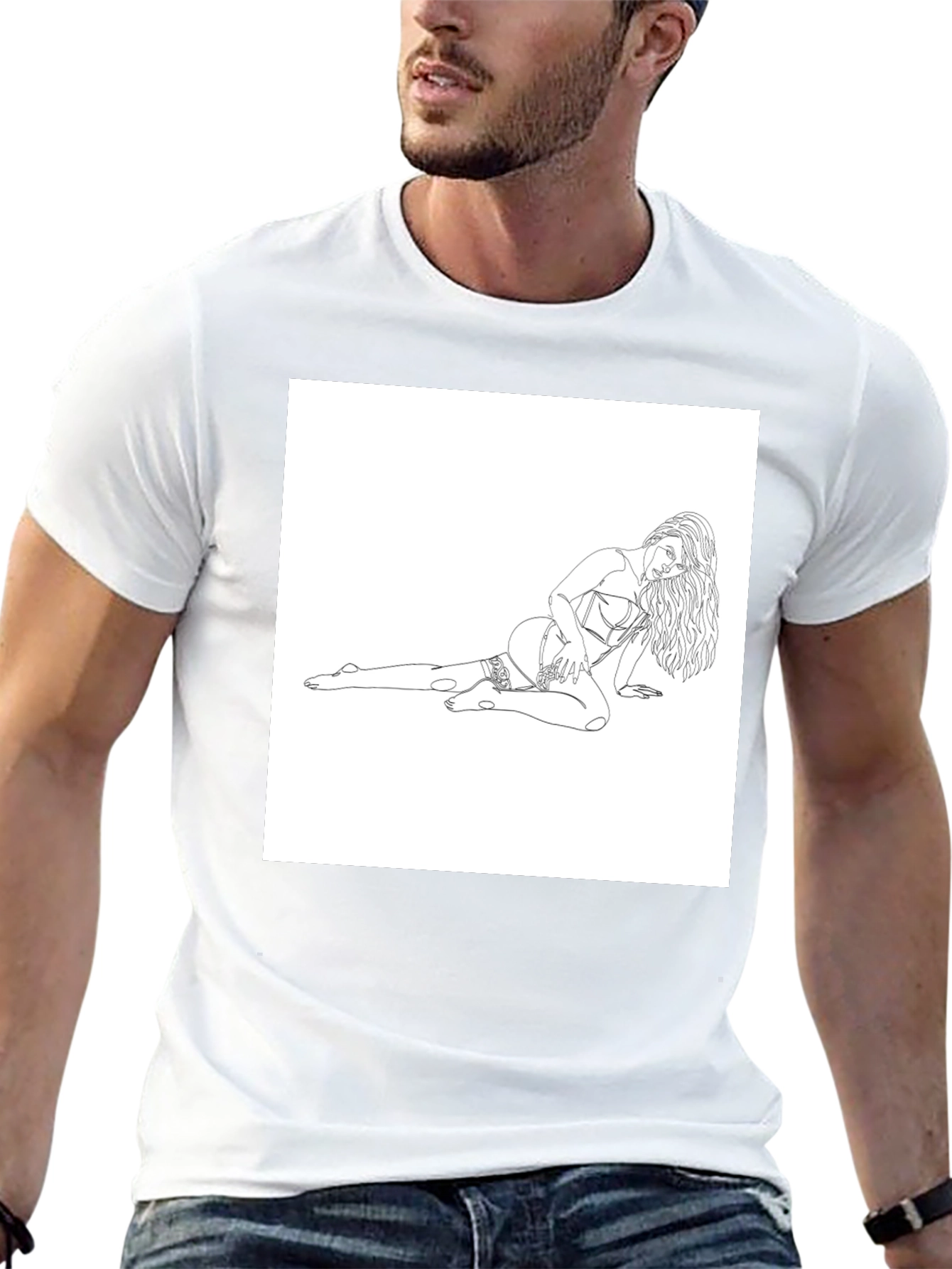 Black Tee with Risque Line Art Print