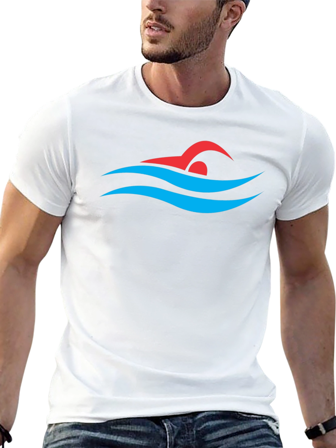 Swimmer Graphic Tee - Swim Cap and Waves Design