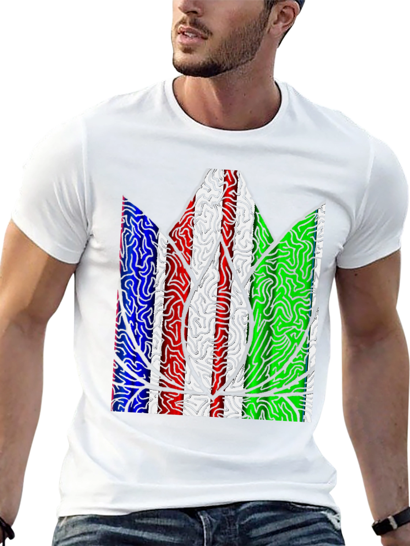 Abstract Leaf Print Mens T-Shirt - Black