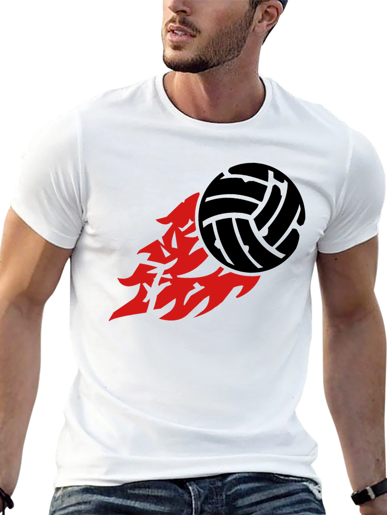 Volleyball Flame Graphic Tee - Sporty Black T-Shirt