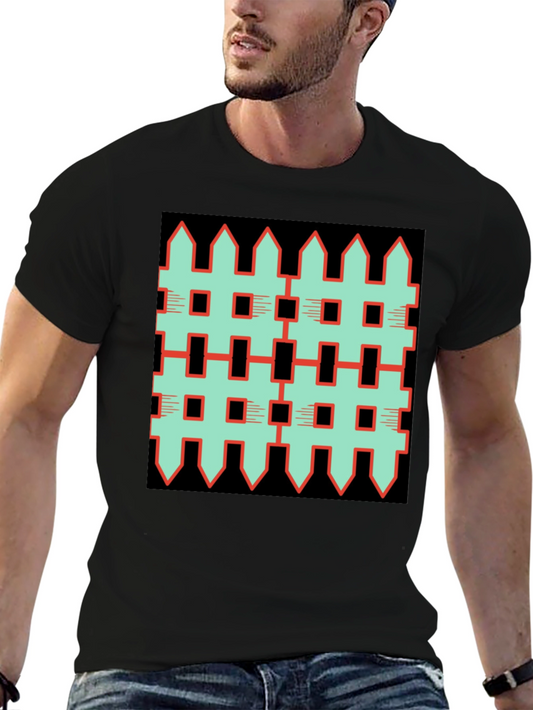 Unique Fence Pattern Graphic Tee - Black
