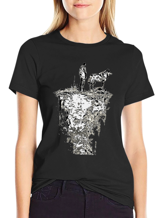Abstract Man and Wolf Black Graphic Tee
