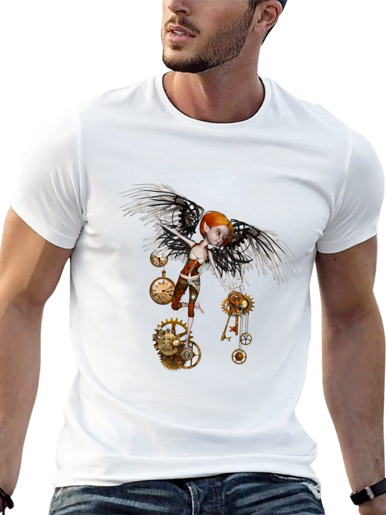 Steampunk Fairy Black T-Shirt - Whimsical Fantasy Design