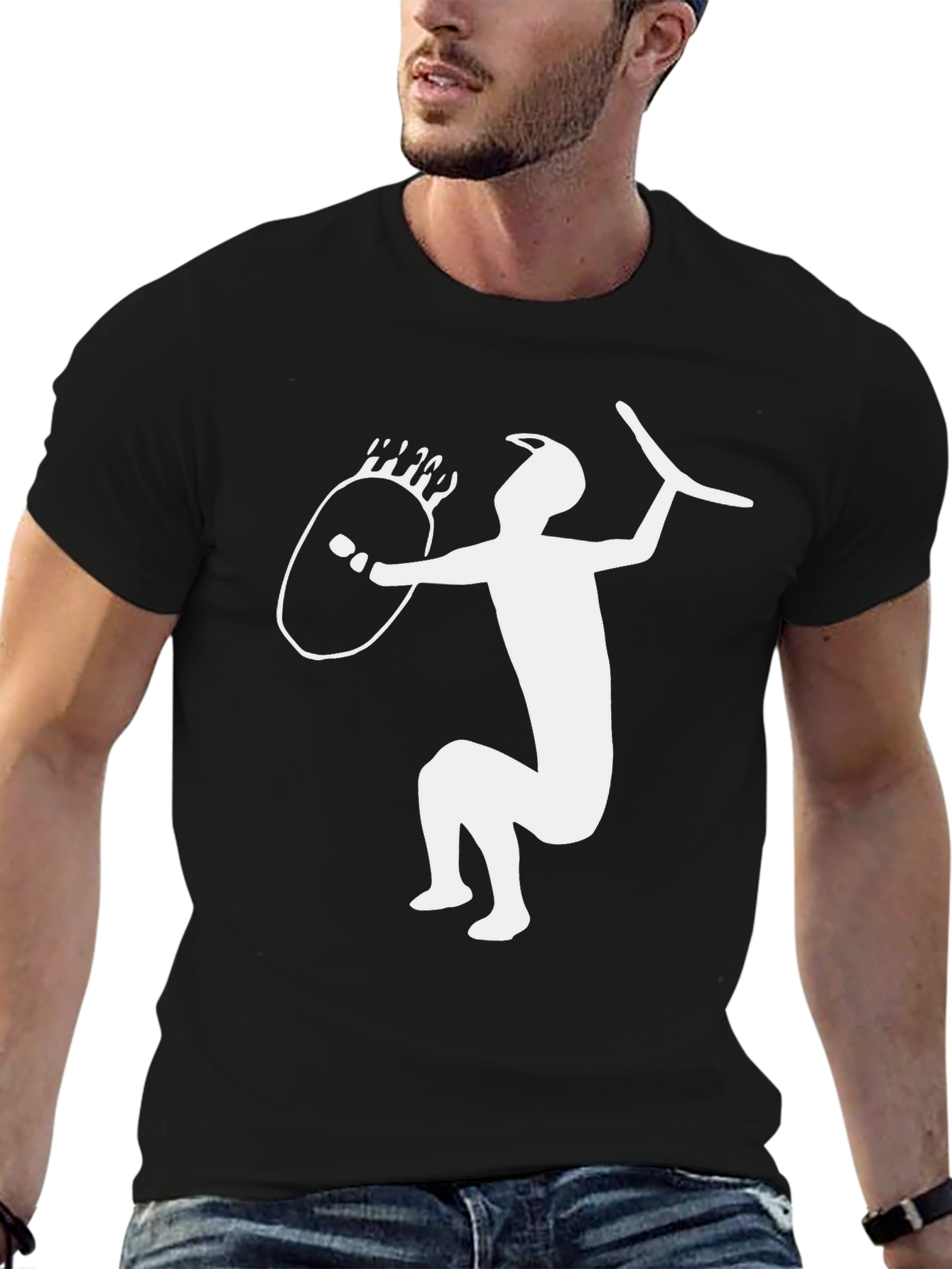 Tribal Warrior Graphic Tee - Black Cotton T-Shirt