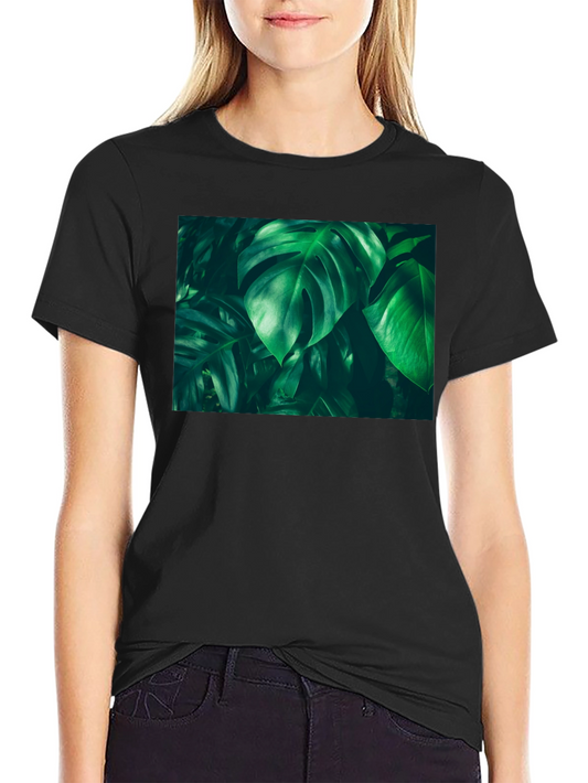 Tropical Leaf Print Black T-Shirt