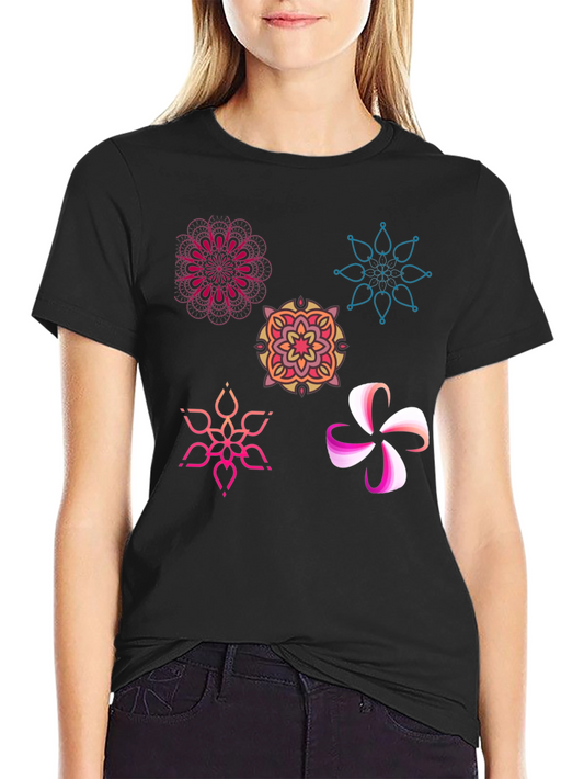 Abstract Floral Design Black T-Shirt