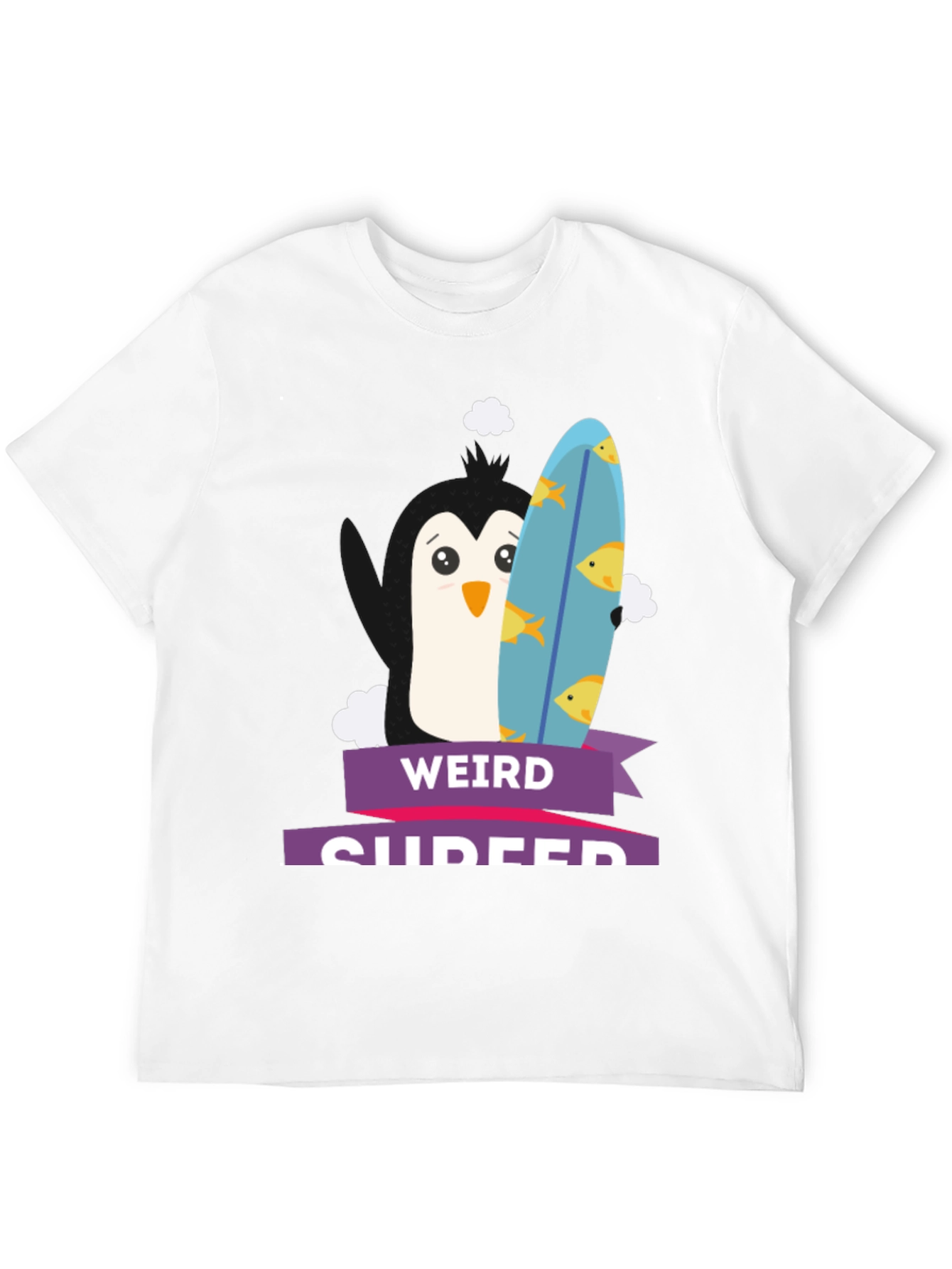 Weird Surfer Graphic Tee - Unique Penguin Design