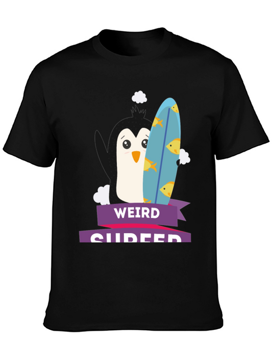 Weird Surfer Graphic Tee - Unique Penguin Design