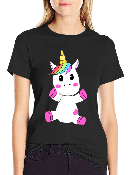 Unicorn Graphic Black T-Shirt - Cute Cartoon Design