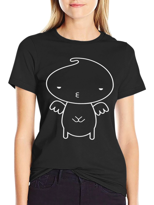 Whimsical Character Graphic Tee - Black Cotton T-Shirt