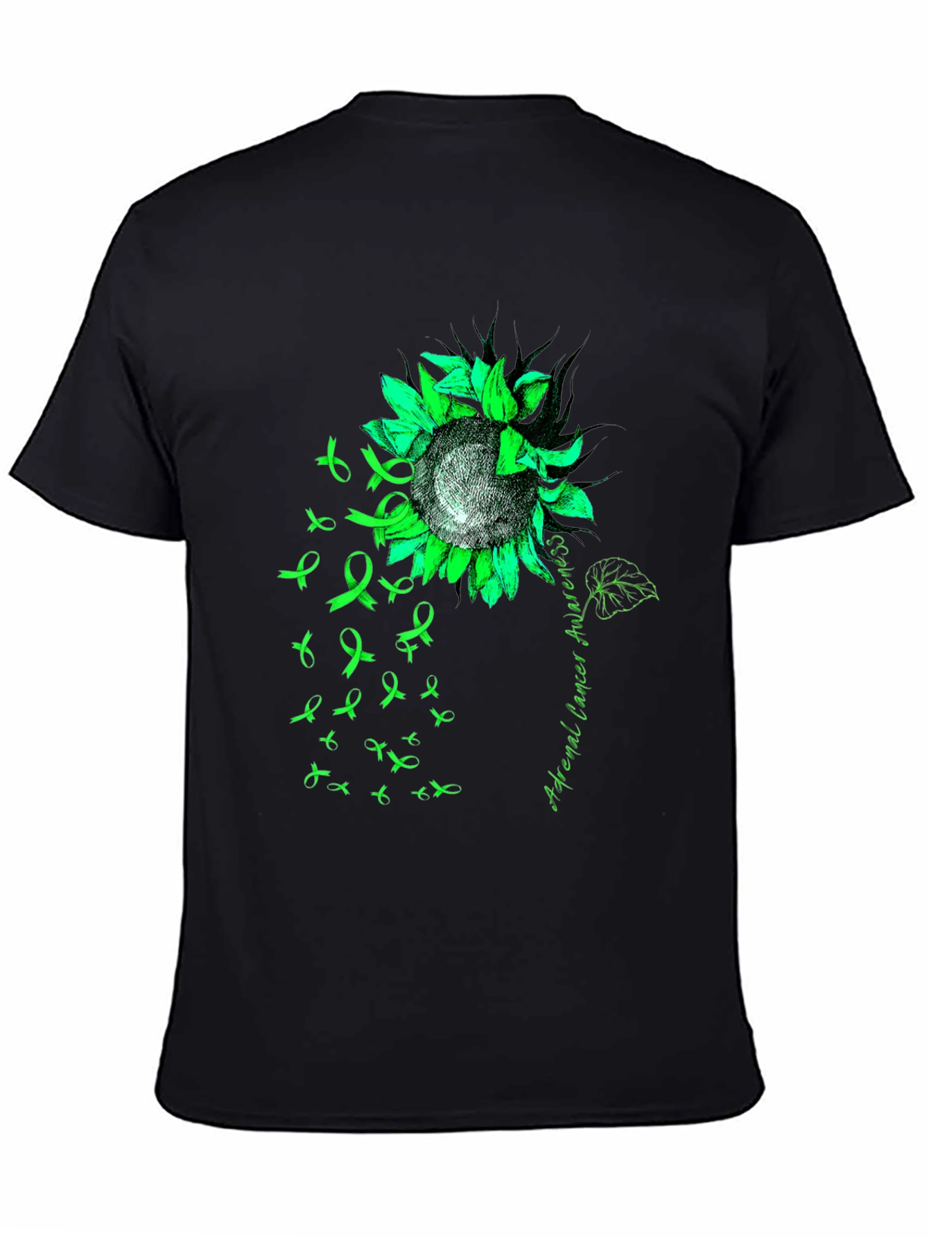 Adrenal Cancer Awareness T-Shirt Sunflower Ribbon Green